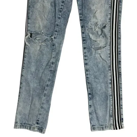 Claudia Rabelo Jeans Womens 28 Acid Distressed Straight Leg Denim Side Stripes - Picture 3 of 15